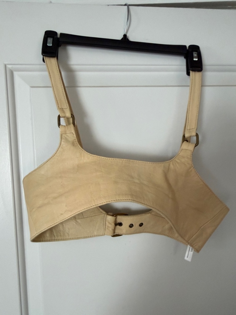 Free People Cream Leather Harness Belt with Brass Buckle - Picture 3 of 4